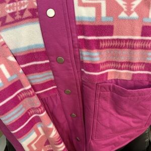 Fuchsia Pink Aztec Print Snap-Front Fleece Jacket